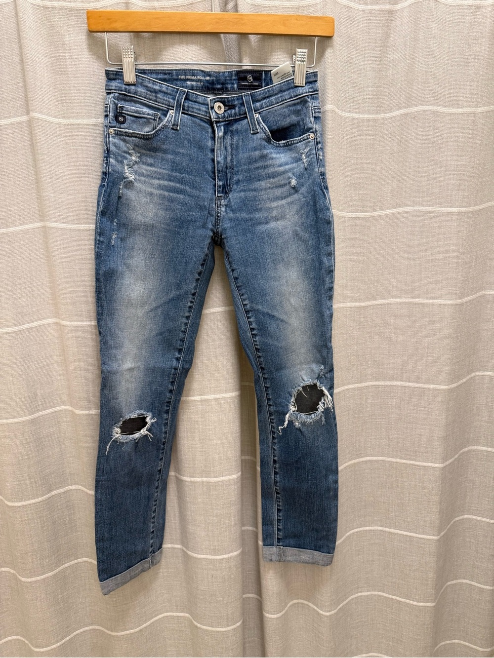 Ag Adriano Goldschmied Distressed Blue Cropped Skinny Jeans